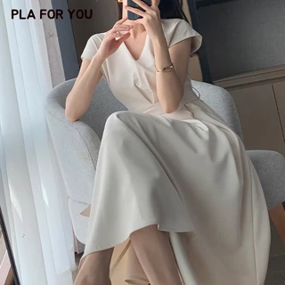 🌈S-5XL🌷เดรสยาว คอวี มีเชือกผูกเอวเข้ารูป พรางหุ่น เหมาะสำหรับสาวอวบ พลัสไซซ์ เดรสออกงาน ใส่สบาย