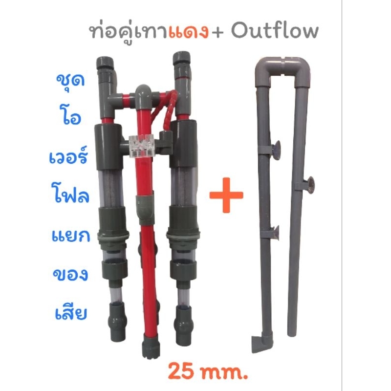 ชุดท่อคู่   โอเวอร์โฟล Overflow ไม่ต้องเจาะตู้ แยกเศษขี้ปลาอัตโนมัติ พร้อม Outflow