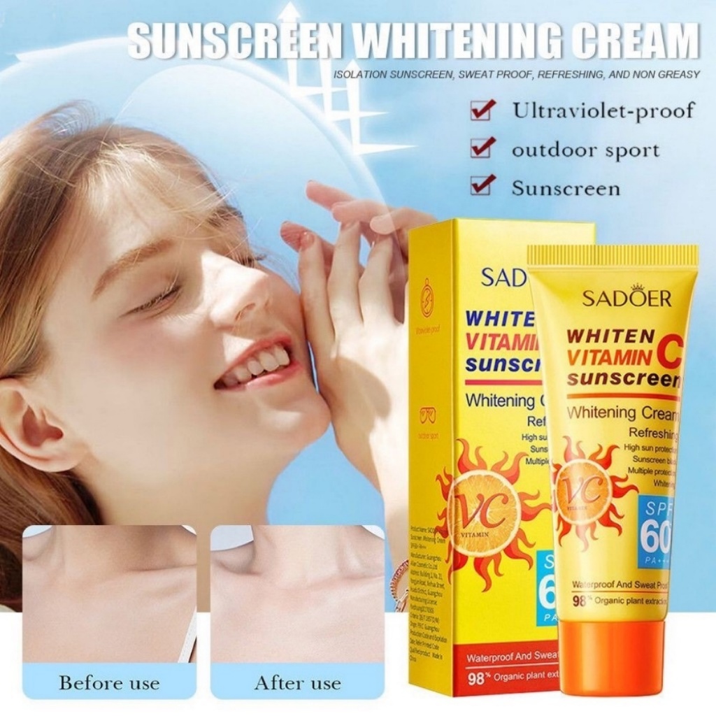 วิตามินซี ครีมกันแดด 40g ซันแอนด์โพลูชั่น โพรเทคชั่น SPF60+ PA+++สําหรับทุกสภาพผิว กันแดดทาหน้า ไวท์เทนนิ่ง