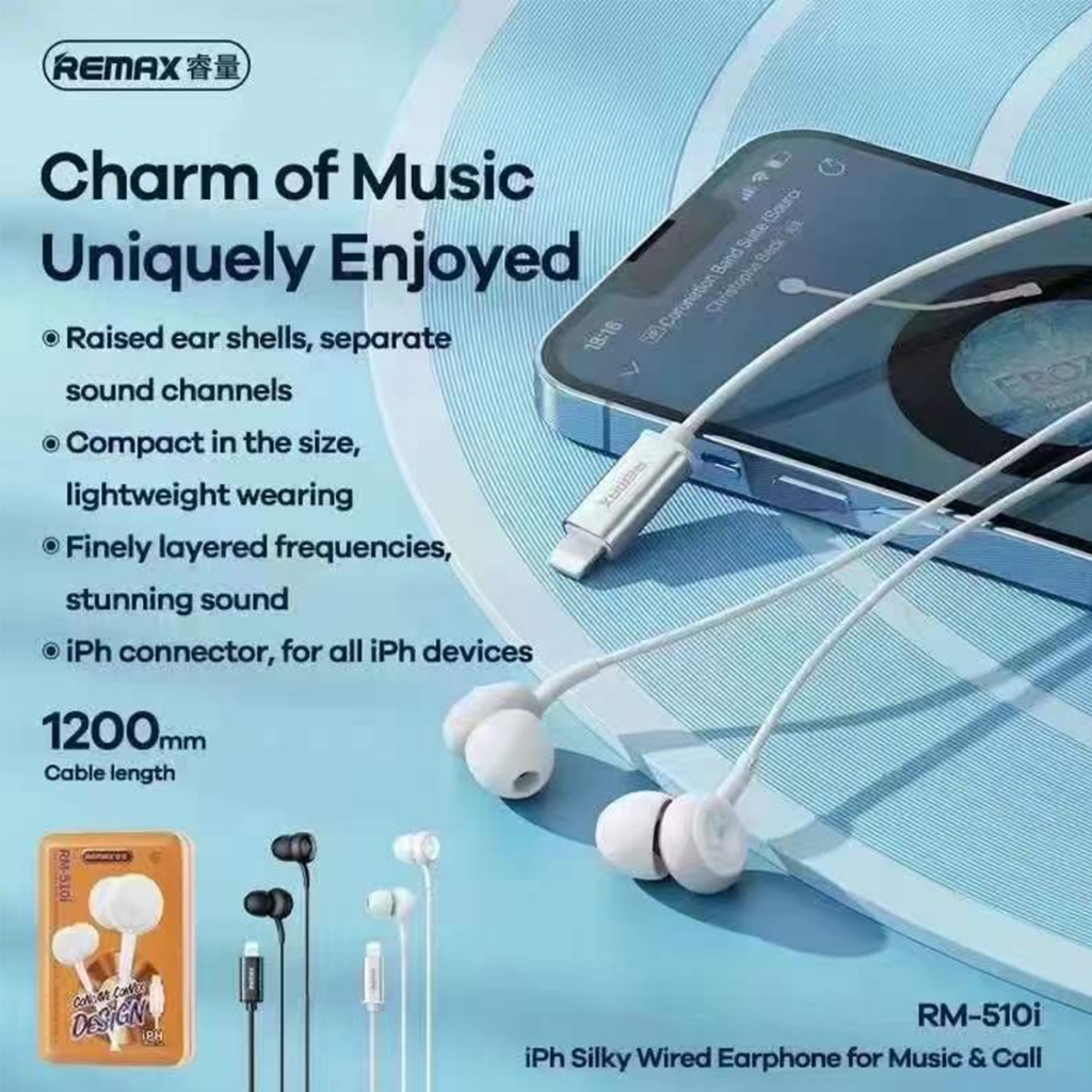 Remax Type-c and Lightning หูฟังแบบมีสายสำหรับฟังเพลง และโทร RM-510