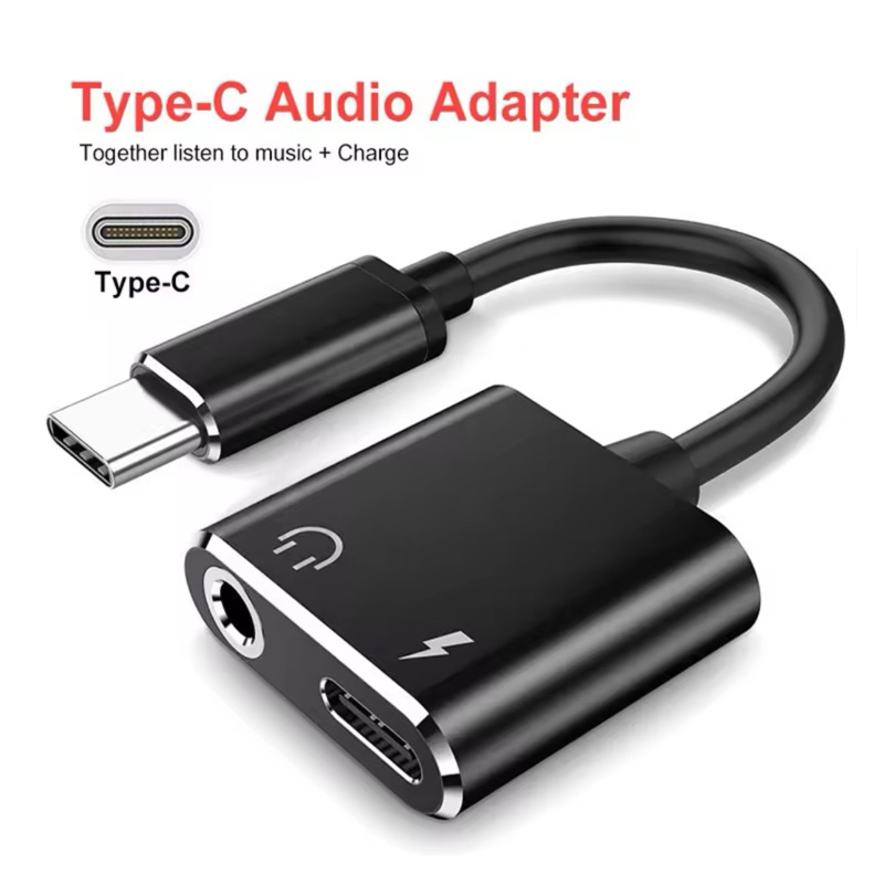Type-C to 3.5 mm Adapter ประเภทอะแดปเตอร์ C ถึงแจ็ค3.5มม.อะแดปเตอร์ 2 In 1 AUX สายออดิโอประเภท C ตัวแปลงหูฟังสำหรับ