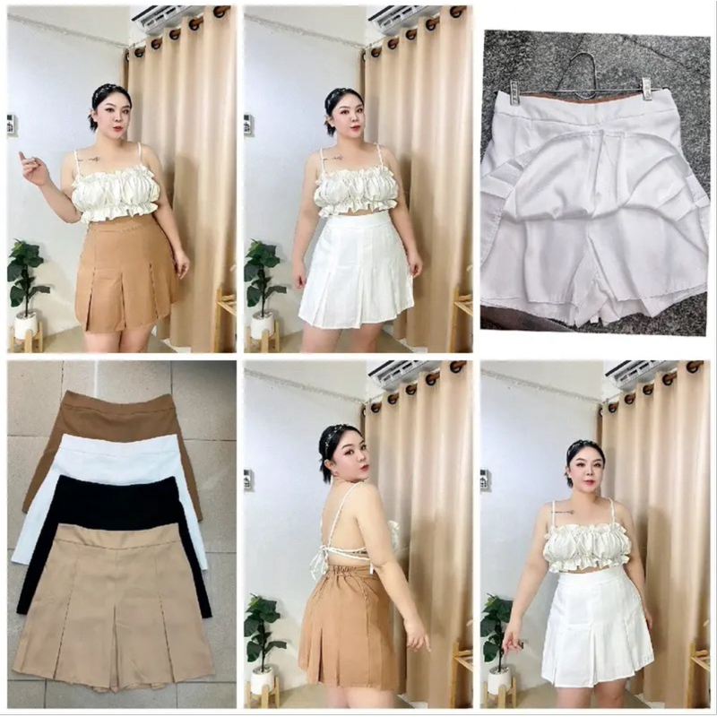 กระโปรงเทนนิสจีบใหญ่ [มีซับใน] มีขอบเอว ฟรีไซส์ ก่อนยืด32”ยืดได้ถึง46” สะโพก50” ความยาว18.5” ผ้าซาร่า