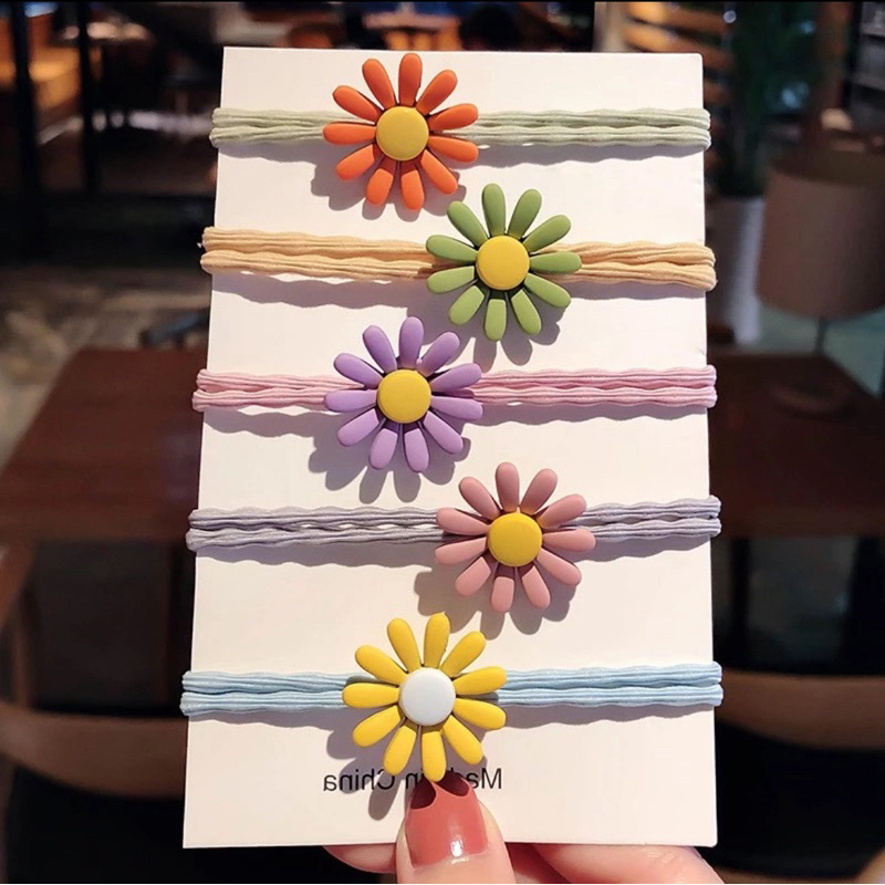 E-000 ยางรัดผมลายดอกเดซี่ ยางรัดผมลายดอกไม้ ยางมัดผม เครื่องประดับผม สไตล์เกาหลี (คละสี)