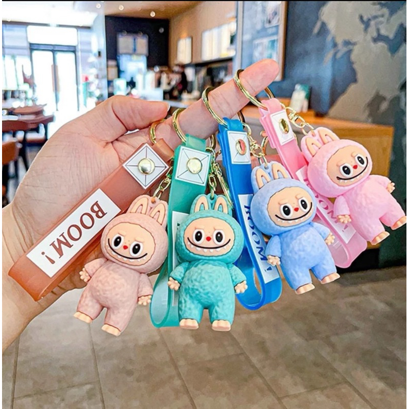 พร้อมส่งในไทย พวงกุญแจ จี้ตุ๊กตาการ์ตูน Labubu PVC ป้องกันการสูญหาย แบบสร้างสรรค์ มี4สี