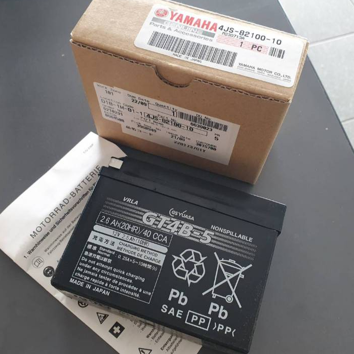 4JS8210011 แบตเตอรี่ SR-400 หัวฉีด GS GT4B-5 / YUASA YT4B-BS (12V-2.5Ah) 4JS-82100-10 -11