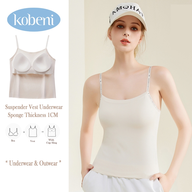 ⭐KOBENI⭐เสื้อสายเดี่ยวมีบราในตัว มีฟองน้ำในตัว ไม่ต้องใส่เสื้อใน สายจดหมาย ผ้านิ่มๆใส่สบาย Built-in Bra camisole