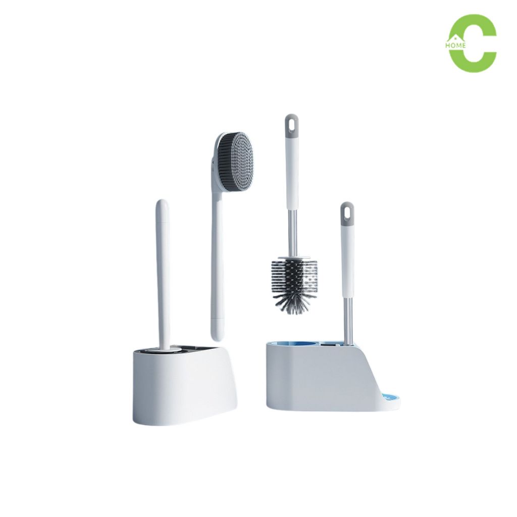 HOMEC แปรงขัดห้องน้ำ 2 in 1 ที่ปั๊มชักโครก Toilet brush 2 หัวแปรง จัดเก็บง่าย หัวแปรงขจัดคราบดี