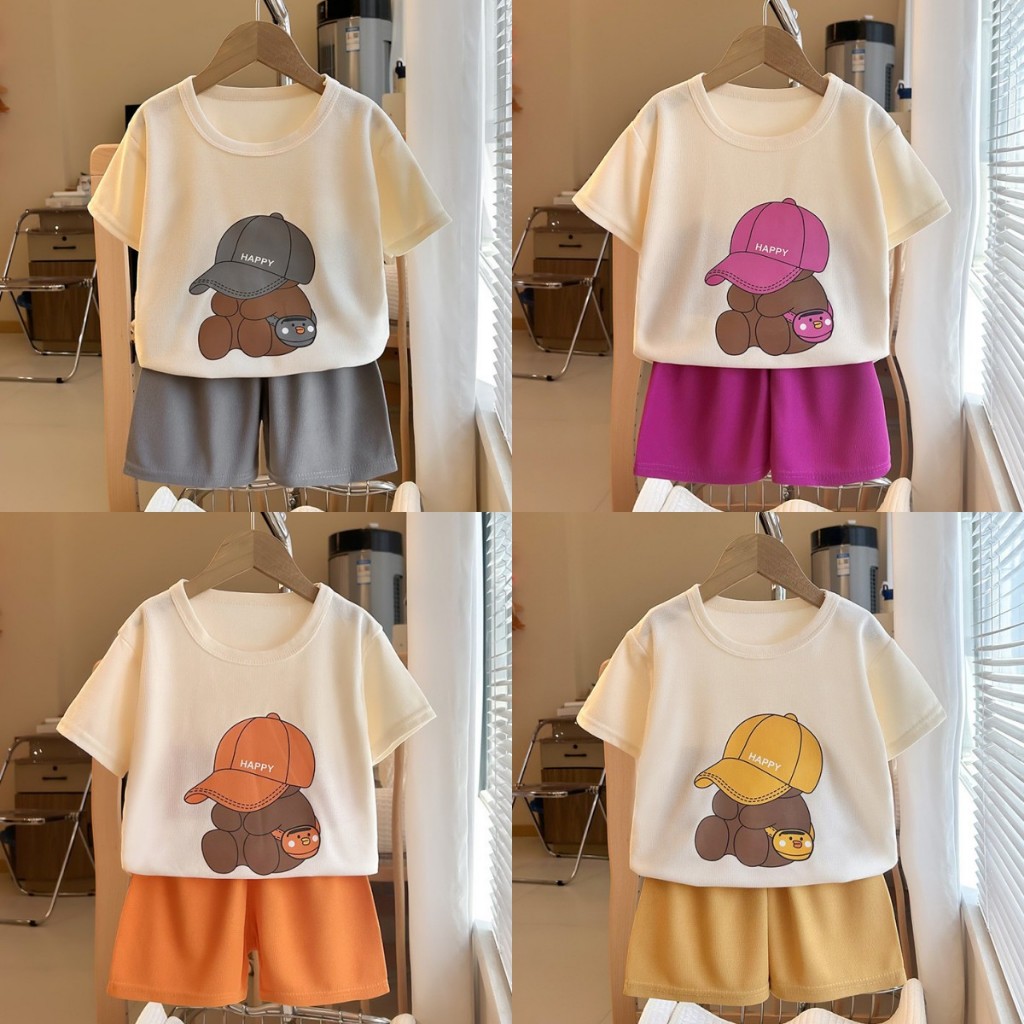 พร้อมส่ง ชุดเซ็ทเด็กเสื้อเเขนสั้นเเละกางเกงขาสั้น เซ็ท2ชิ้น เนื้อผ้าใส่สบาย เเฟชั่นใหม่ ลายน่ารัก