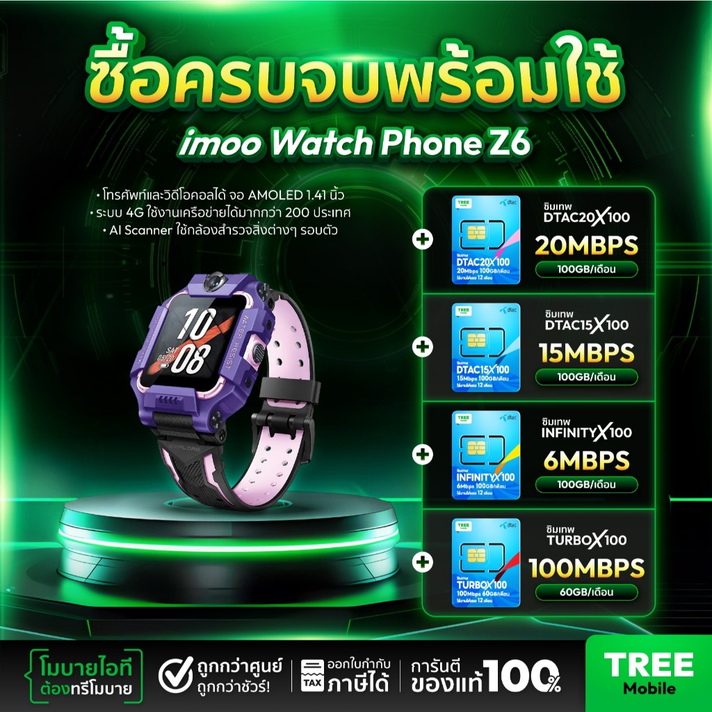 [ นาฬิกาสำหรับเด็ก + ซิม ] imoo Watch Phone Z1 / Z6 นาฬิกา ไอโม่ วิดีโอคอลได้ รองรับ GPS กันน้ำ มีใบกำกับภาษี Treemobile