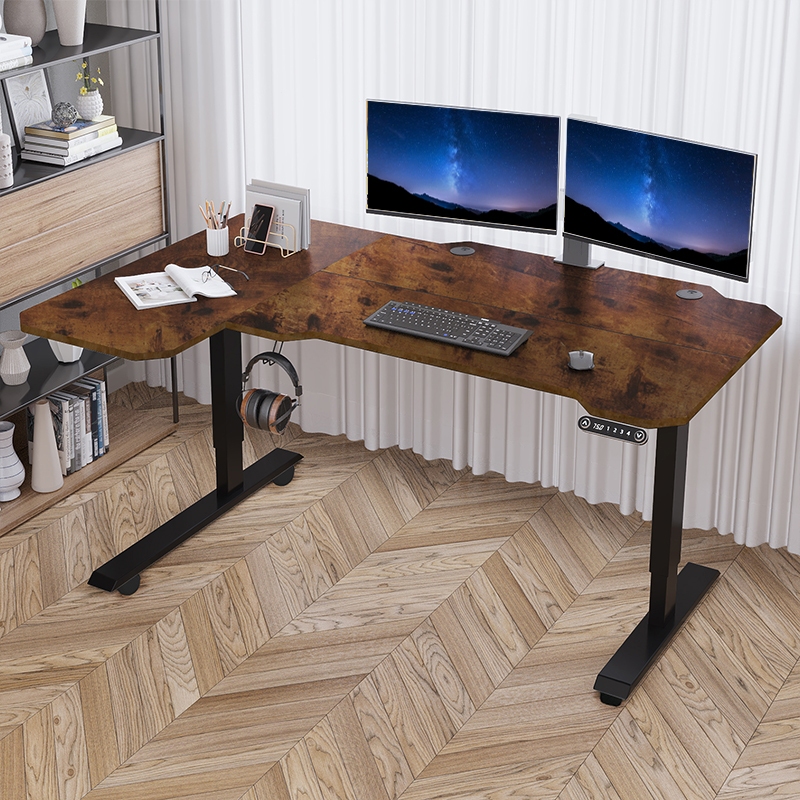 BilBil 59 inches 1.5M Electric Standing Desk Single Motor Height Adjustable Desk L shape with wheels