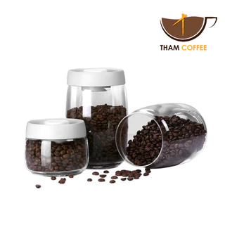 โหลเก็บเมล็ดกาแฟสุญญากาศ โหลเก็บกาแฟกันความชื้น Glass Coffee Canister สำหรับเก็บเมล็ดกาแฟ ฝาแบบปั๊มไล่อากาศ Thamcoffee