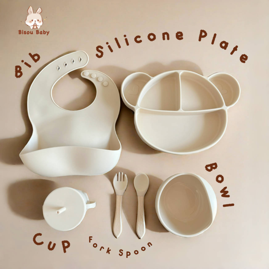 5 Pcs Silicone Baby Feeding Set/5 ชิ้น ชุดของผ้าซิลิโคนสำหรับการให้อาหารทารก/อาหารเสริมสำหรับเด็ก/BL