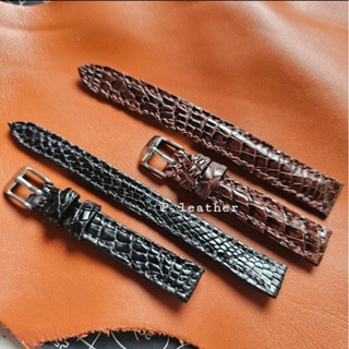 P.Leather💎10มม. 12มม. 14มม. สายนาฬิกาหนังจระเข้แท้🐊 สีดำ น้ำ…
