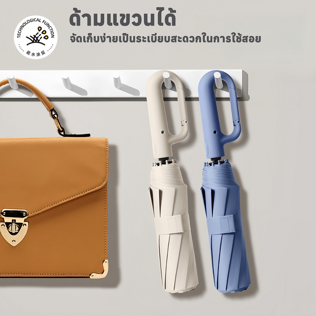 ร่มกันแดดกันฝน ร่มพับอัตโนมัติ ด้ามแขวน กันยูวี UPF50+ กันลมแรง เปิดปิดเร็ว พับเก็บง่าย พกพาสะดวก ร่มแฟชั่น พร้อมส่ง รูปที่ 8