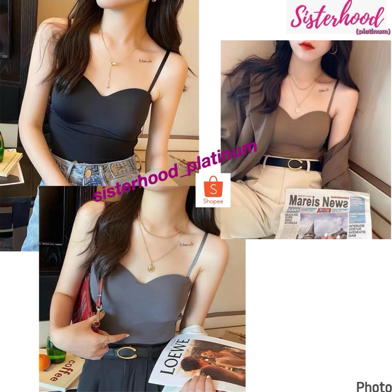 เสื้อสายเดี่ยว ผ้าลื่น~มีฟอง~ครึ่งตัว !! จัดส่งเร็ว 1-2วัน !!