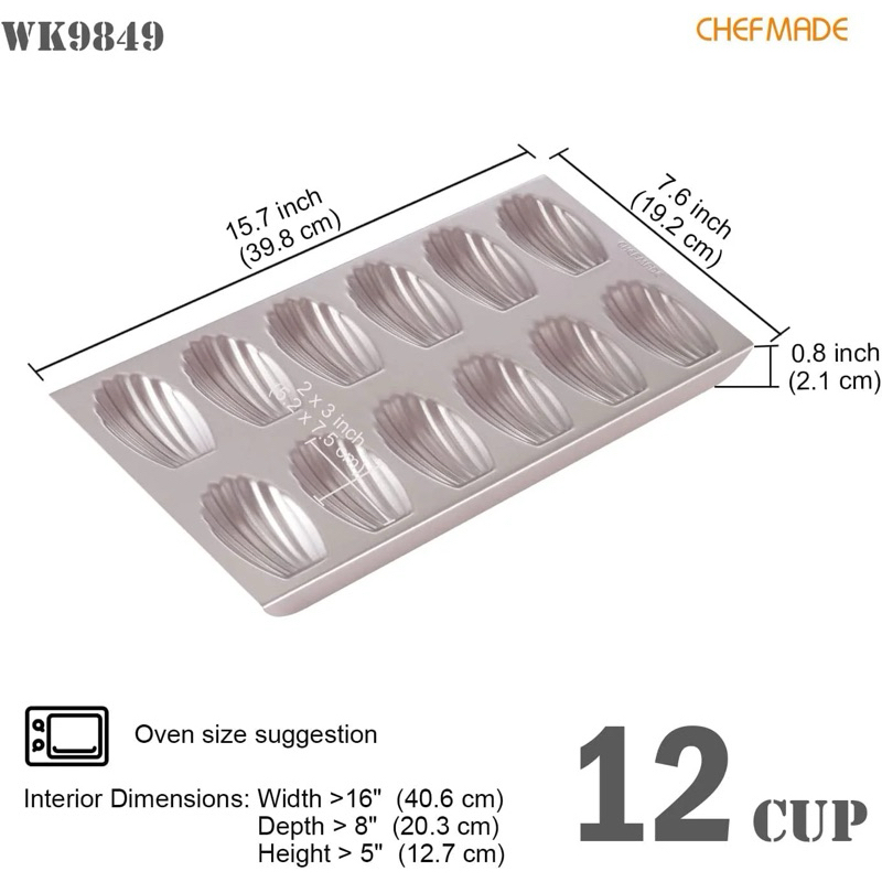 CHEFMADE พิมพ์มาเดอลีน Madeleine cake mold 12 Cavity Non-Stick WK 9849