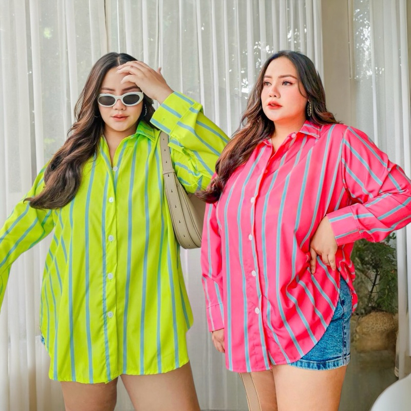 *ลอต4* เสื้อเชิ๊ต แขนยาว ลายริ้ว สีนีออน 40”-62“ (กรุณาอ่านไซส์ในรายละเอียดก่อนสั่งซื้อ)