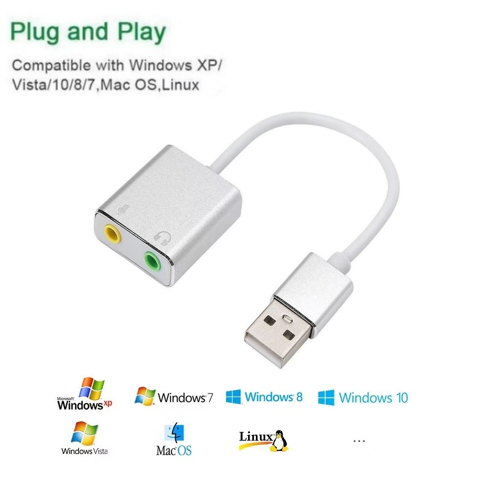 USB  7.1 Sound Card 3.5MM อะแดปเตอร์เสียง USB การ์ดไมโครโฟนหูฟัง สำหรับคอมพิวเตอร์ แล็ปท็อป พีซี