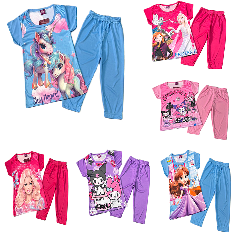 เสื้อผ้าเด็กผู้หญิง ชุดเสื้อลาย+กางเกงสีพื้น PM999(01-08)