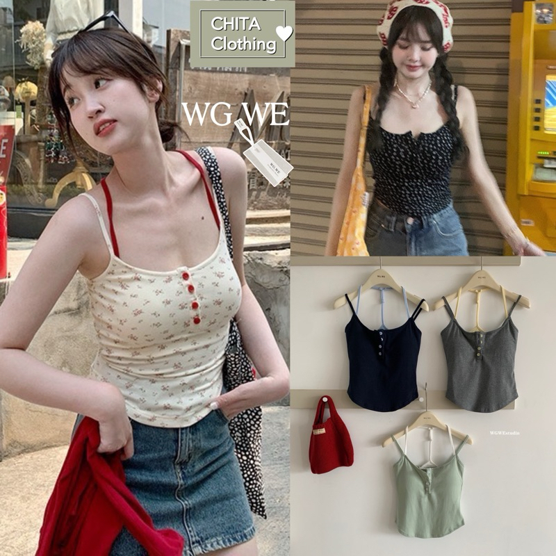 📍พร้อมส่ง📍8475 เสื้อสายเดี่ยว  งานเย็บติดสายไขว้หลัง เนื้อผ้ายืดหยุ่นได้เยอะ TAG:WG.WE 🇰🇷