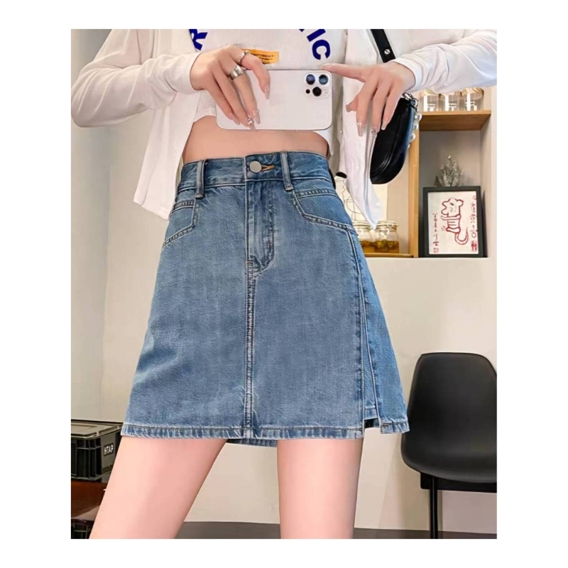 𝗝𝗨𝗟𝗜𝗔 𝗝𝗘𝗔𝗡 𝗦𝗞𝗜𝗥𝗧 กระโปรงยีนส์ผ้ายืดสาวอวบ ด้านในมีซับกางเกง