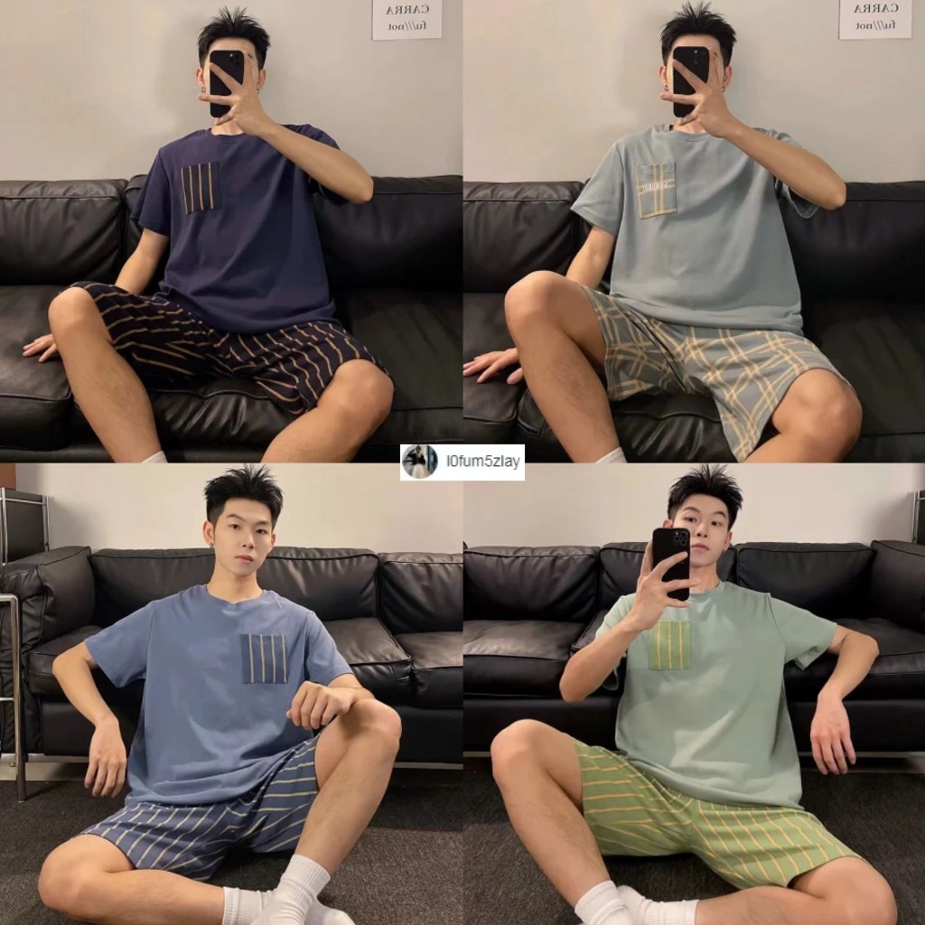 👕🩳(ราคาถูกที่สุด) ชุดนอนผู้ชาย， ชุดนอน 2 ชิ้น ，ผ้าฝ้ายเนื้อนุ่ม， ลายการ์ตูน，หลากหลายรูปแบบ， ขาสั้น+เสื้อยืด，L-3XL