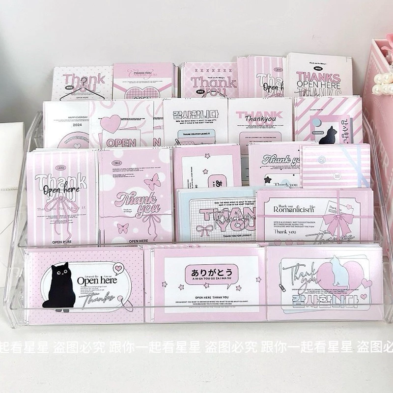 🩷✨(New)พร้อมส่ง!สติ๊กเกอร์ซีล แพค20ชิ้น สไตล์เกาหลี ขอบคุณ สีชมพู น้องแมวน่ารัก แพคการ์ด