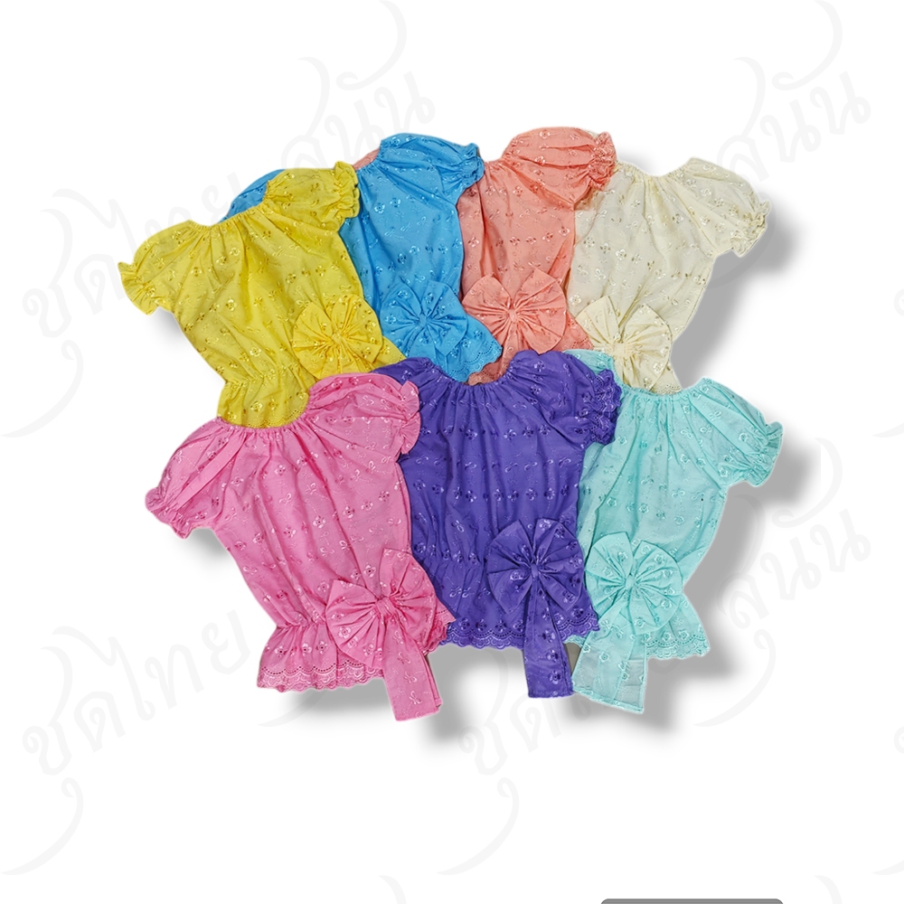 เสื้อลูกไม้เด็ก เสื้อแขนตุ๊กตา มีโบว์ งานดี(เสื้ออย่างเดียว)