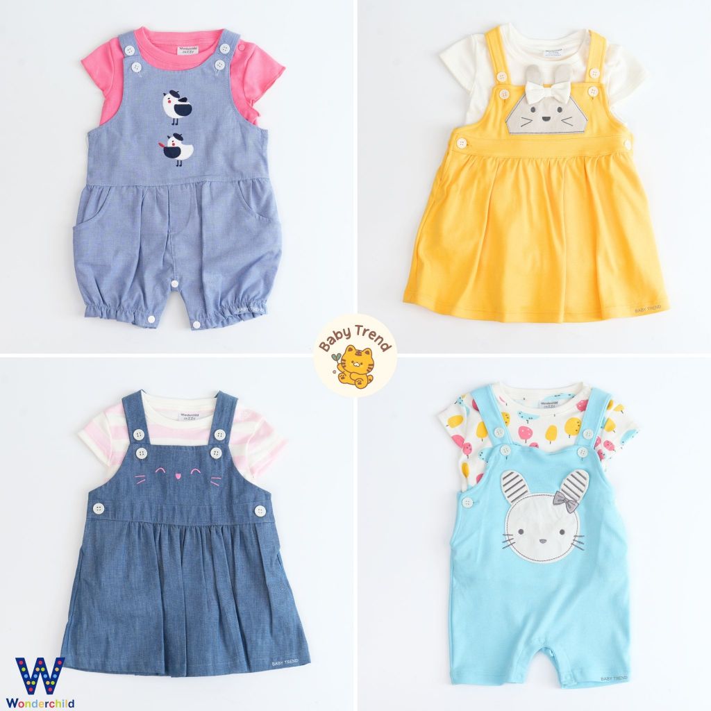 Wonderchild ชุดเอี๊ยมลูกสาว 0-24 เดือน ชุดใส่ไปเที่ยวเด็กผู้หญิง เสื้อยืดและเอี๊ยมแยกชิ้น