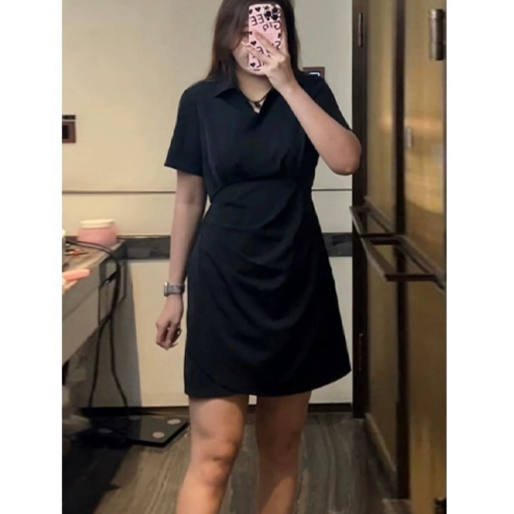 M-5XL ชุดเดรสขนาดบวก เดรสเชิ้ตคอปกโปโลไซส์ใหญ่ กระชับเอว เดรสจับจีบ เอาเข้ารูปสาวอวบใส่ได้ 40-100KG 