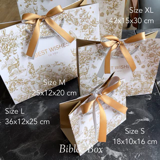 ꒰1ใบ꒱ถุงกระดาษ BEST WISHES โทนสีขาว*:･ทอง (หูหิ้วแยก) ริบบิ้นทูโทน สีทอง-เงิน
