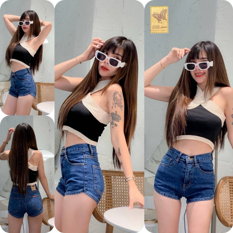 mnv_shop  กางเกงยีนส์ขาสั้นเอวสูงผ้ายืดแบบขาเว้าทรงสวยใส่เข้ารูป ราคา ถูกที่สุด ดีลบีเคเค แกลเลอรีภาพที่ 3