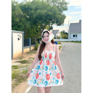 เดรสอกสม็อค2 ชิ้น อก 32-44 + ผ้าโพกผม ( ย224 ) 🌻🌤️