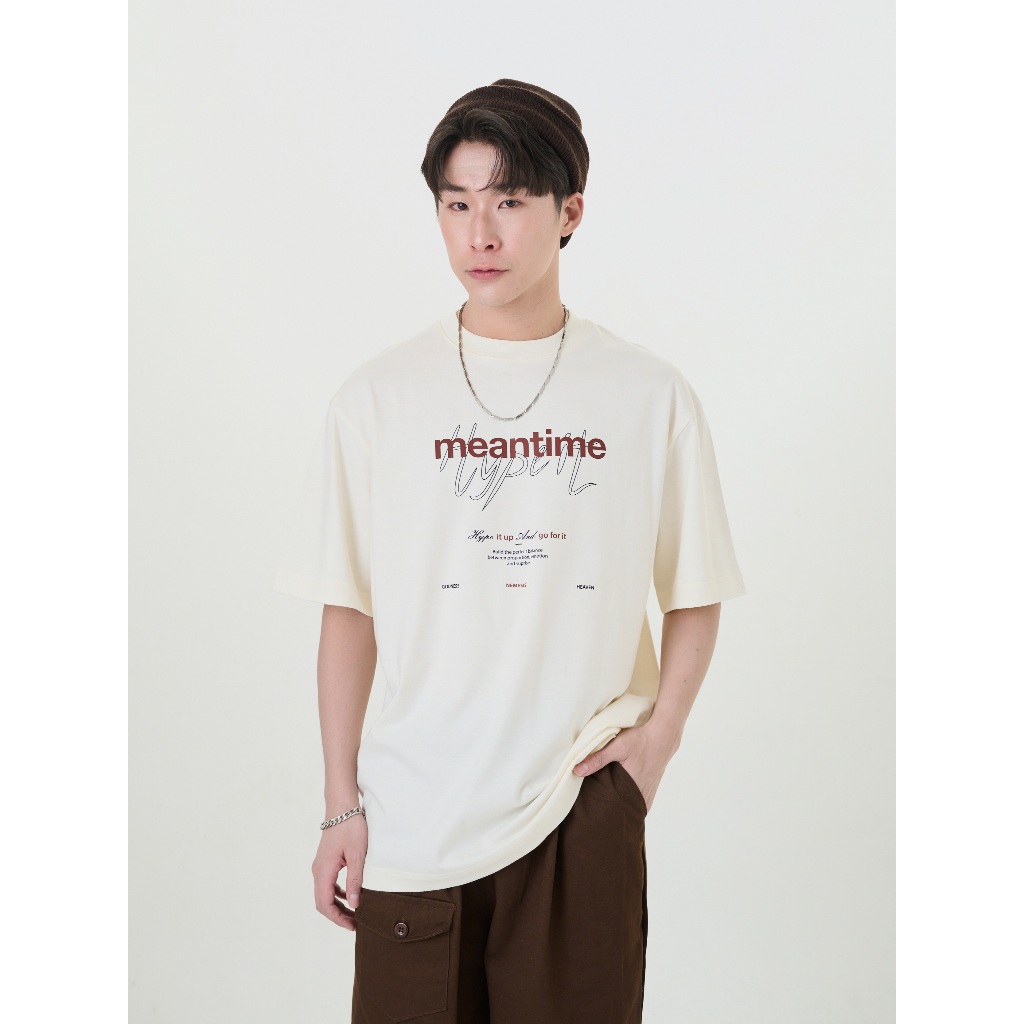 Hype It - Meantime T-Shirt เสื้อยืดแขนสั้นทรง Oversized แบรนด์ Hype It  (คอไม่กว้าง ทรงไหล่ตก)