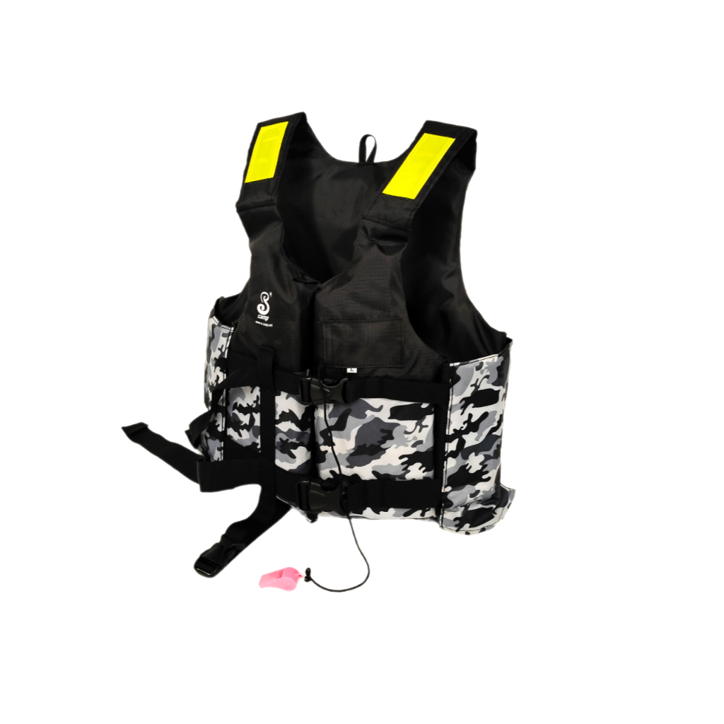 เสื้อชูชีพรุ่น S-1 (พรางเทาต่อดำ) มีแถบสะท้อนแสงสามารถมองเห็นได้ในระยะไกล มีนกหวีดและสายรั้งขา เพื่อความปลอดภัย - รูปที่ 4