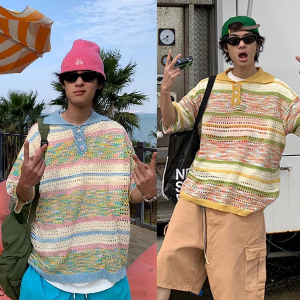StylePop เสื้อโปโลแขนสั้น Over Size ผ้าถักลายตาข่าย ใส่สบาย ระบายอากาศดี Z13