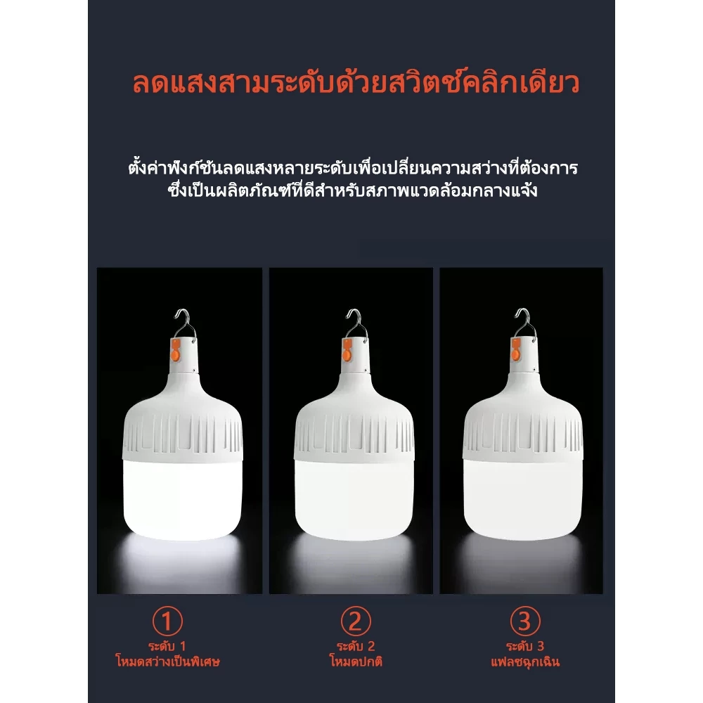 หลอดไฟ LED พกพา 2000W ชาร์จไฟได้ 3 โหมด thumbnail 4