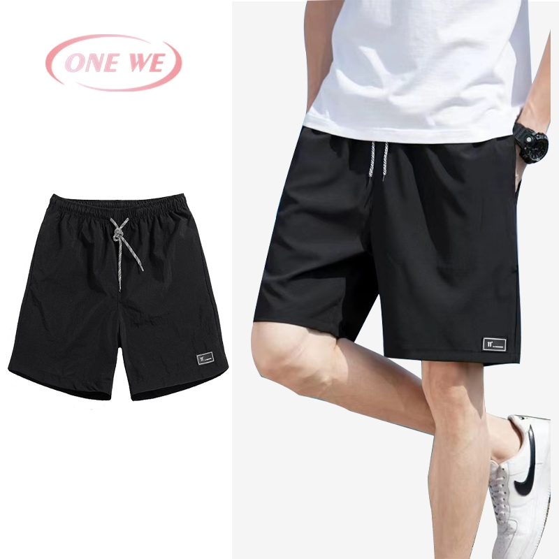 ONE-WE กางเกงขาสั้น ลำลอง เอวยางยืด สำหรับผู้ชาย กางเกงขาสั้นผู้ชายที่ใส่สบายและเรียบง่าย