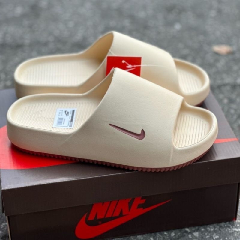 รองเท้าแตะ 2024 NIKE CALM SLIDE ผิวหยาบ พื้นโลโก้ มีป้าย รองเท้าแตะพื้นสูง รุ่นใหม่ นิ่มมาก
