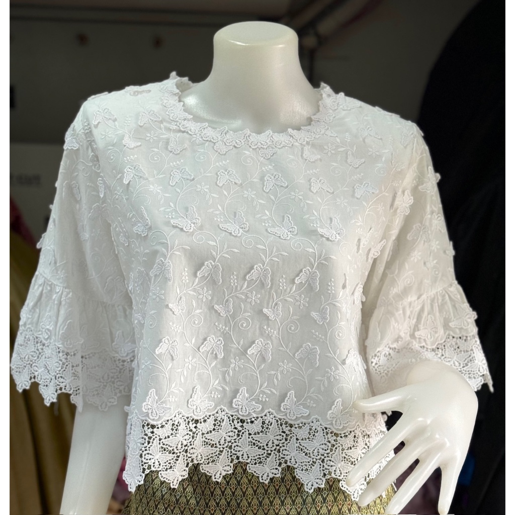 เสื้อลูกไม้คอตตอน เกาหลี ญี่ปุ่น แขนยาว