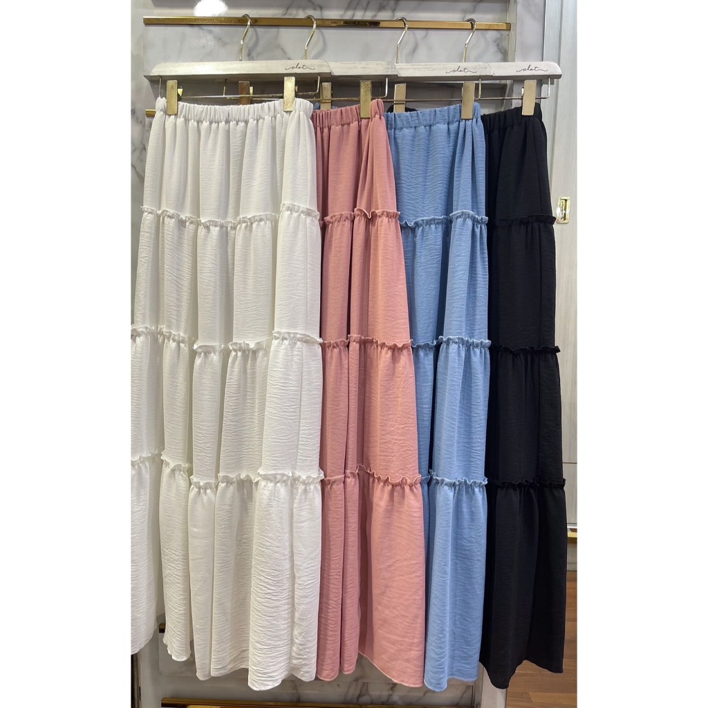 🔖ALOT Lipta กระโปรงยาว ผ้าทิ้งพริ้วใส่สบาย ทรงลู่ลงบานปลาย ยางเอวใส่สบายไม่รัด