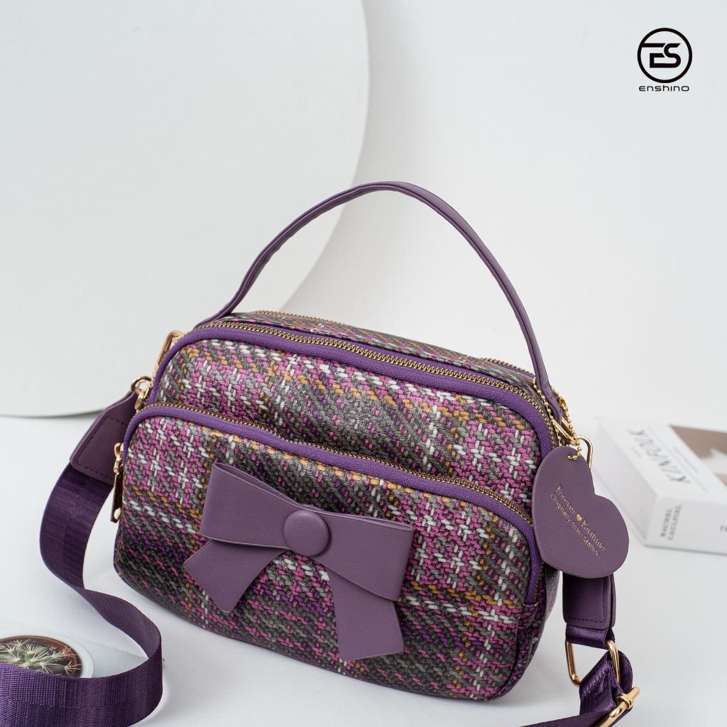 กระเป๋าสะพายข้าง Forever Enshino ทรงหมอน หน้าโบว์ หนังนุ่ม (9192)