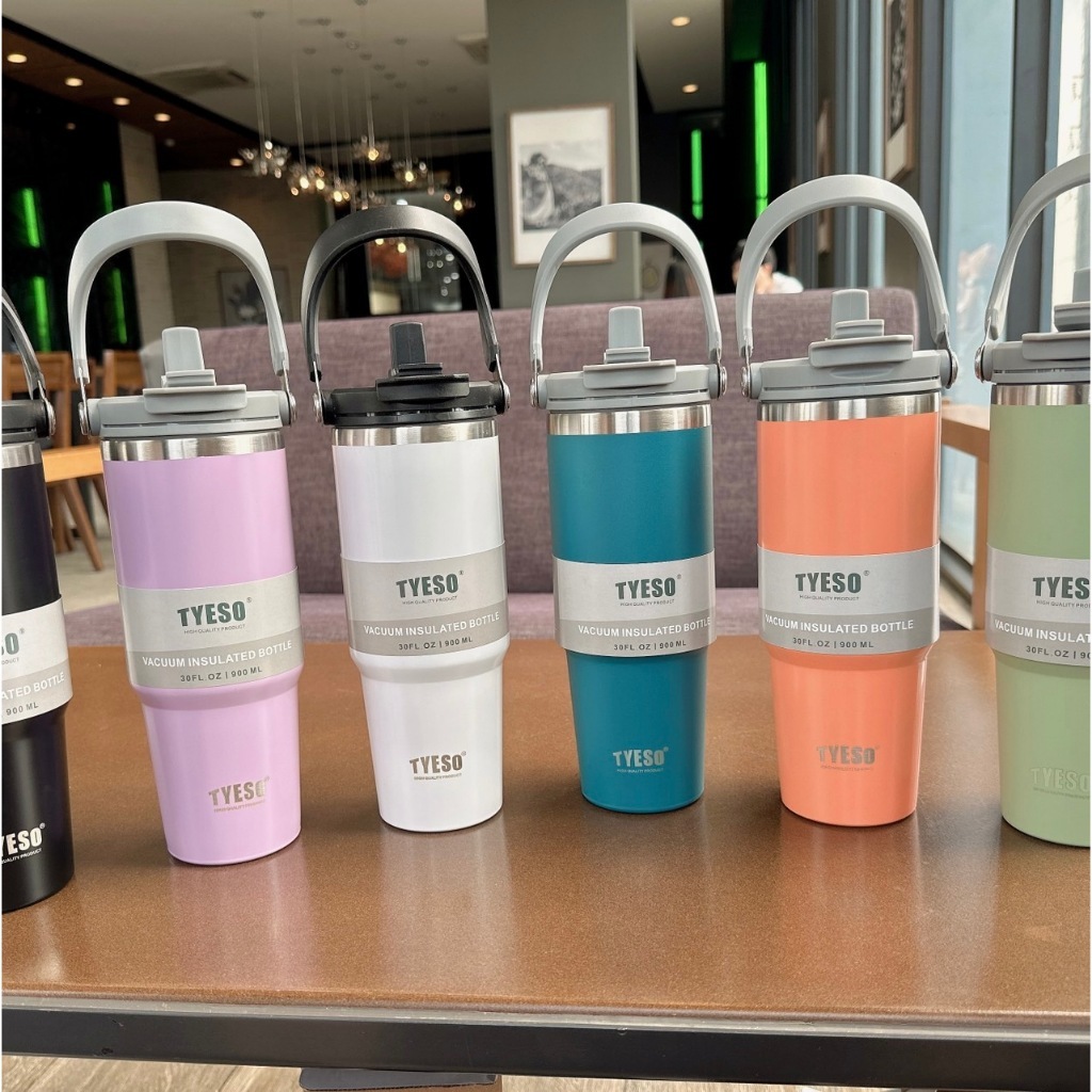 แก้วเก็บความเย็นTYESOของแท้100% 30FL.oz/900ML SUS304 ใหม่มีที่จับ หูหิ้วได้สบาย รับประกันไอน้ำไม่เกาะ