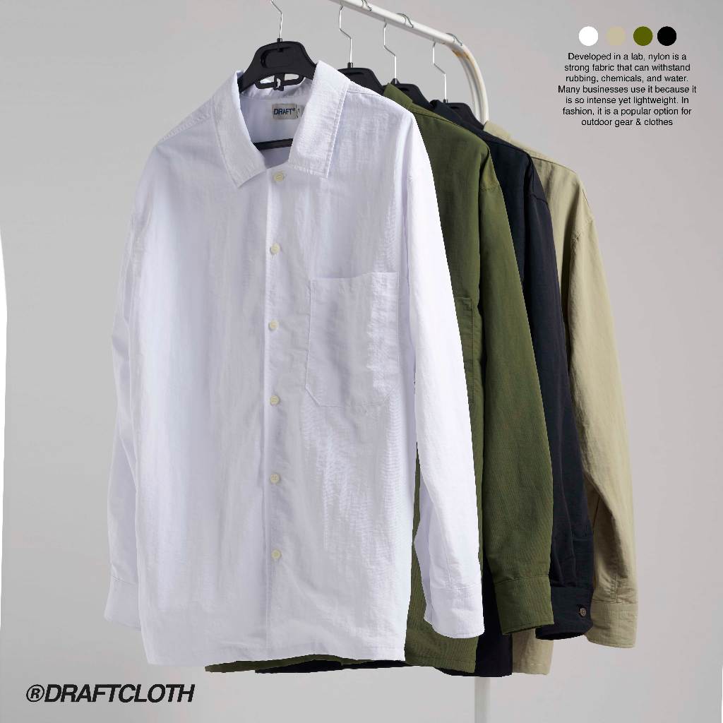 DRAFTCLOTH LOOSE SHIRT เสื้อเชิ้ตทรงหลวม ไนลอน และฉัน ขาว