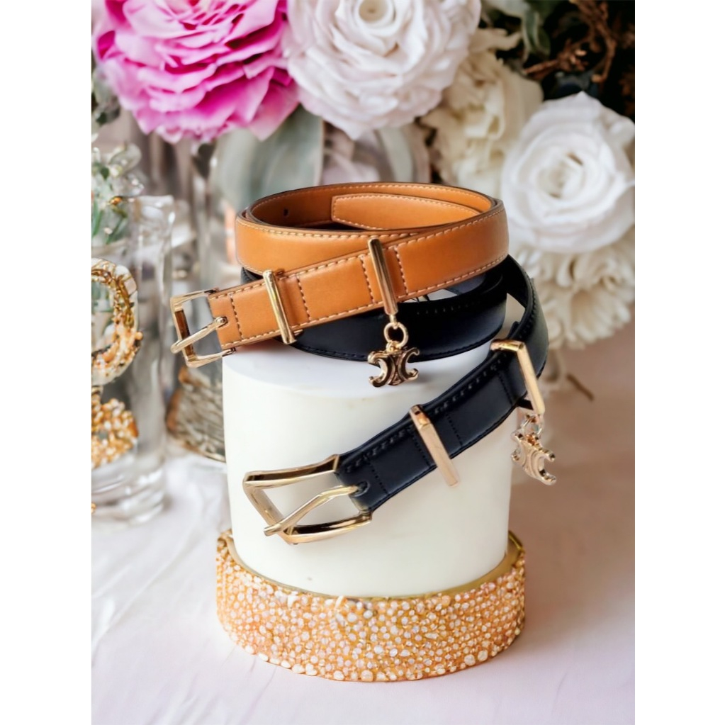 เข็มขัดผู้หญิง หนังแท้ แบรนด์ (Ce-line belt) Hiend เข็มขัดสีนิยม อะไหล่เหล็กแท้(925K) อุปกรณ์ครบเซท พร้อมส่ง สายรัดเอว