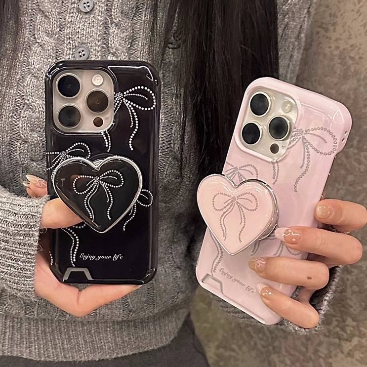 จัดส่ง24ชม iPhone 15 14 13 12 11 Pro max case for เคสไอโฟน11 บางเบาพกพาง่าย แฟชั่น การ์ตูน เพชร โบว พร้อมขาตั้ง case