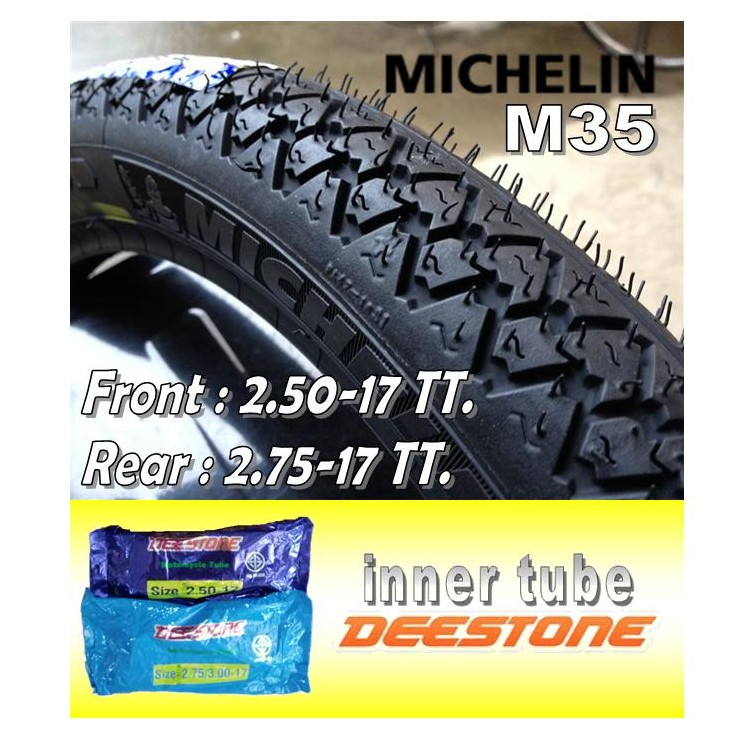 **ผ่อนได้**Michelin ชุดยางหน้า+หลัง Michelin รุ่นM35 ขนาด 2.50-17+2.75-17 พร้อมยางใน Deestone (รวม 2