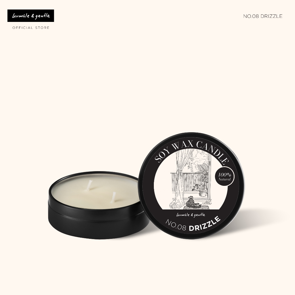 Humble&Gentle Soy Wax Candle - No.08 Drizzle เทียนหอมไขถั่วเหลือง 100% Natural ขนาด 80ml กลิ่นฝนพรำ เย็นสดชื่น สบายจมูก
