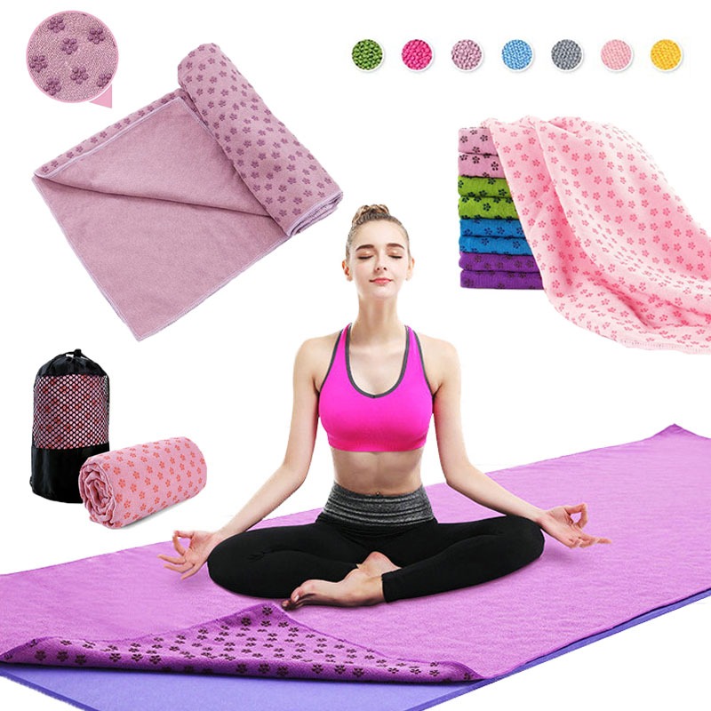 Yoga Towel ผ้าโยคะ ผ้ารองทับเสื่อโยคะมีปุ่มกันลื่น ผ้าโพลี่เอสเตอร์ซับเหงื่อ ผ้าขนหนูโยคะ ถุงฟรี