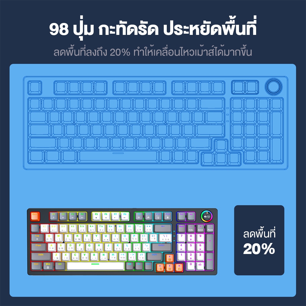 Onikuma FUYU Mechanical Gaming Keyboard คีย์บอร์ดเกมมิ่งแป้นพิมพ์ภาษาไทย ไฟ RGB ปรับได้ มี 96 คีย์